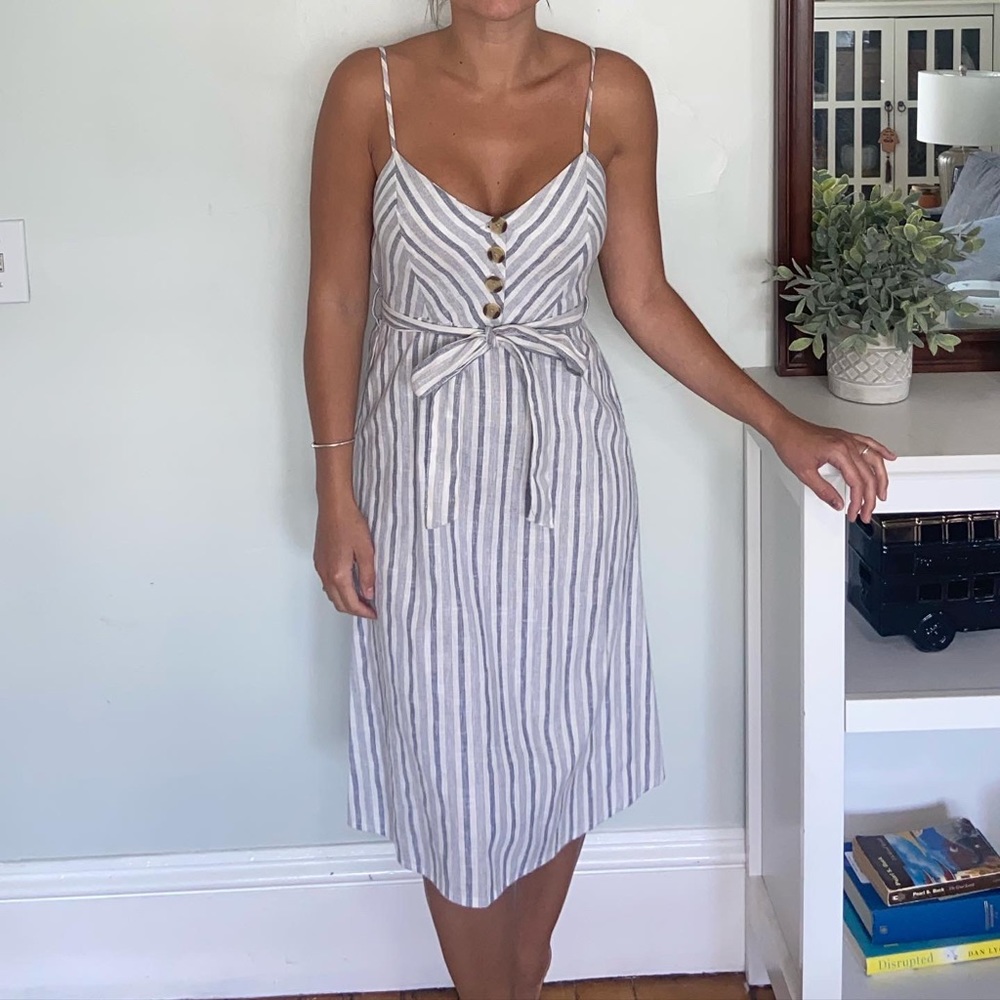 Grey & white striped dress